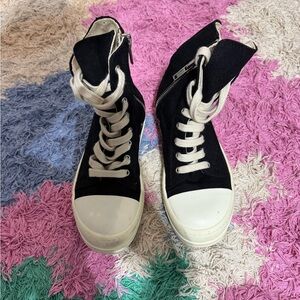 Rick Owens DRKSHDW Black and White High-Top Sneakers